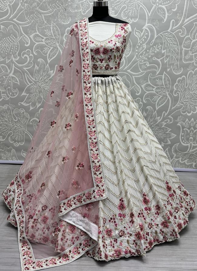 Georgette White Wedding Wear Thread Embroidery Work Lehenga Choli